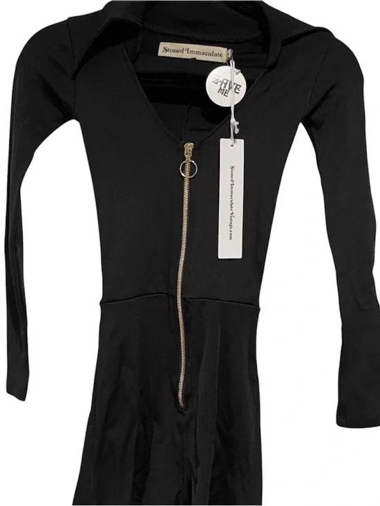 NWT Stoned Immaculate Black Disco Long Sleeve Ribbed Zip Front Shorts Romper-S - Picture 7 of 15